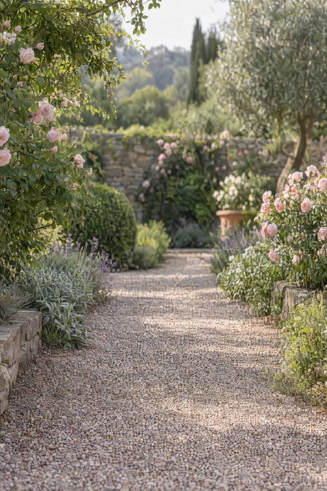 Rose garden walkway — empty photographic background
