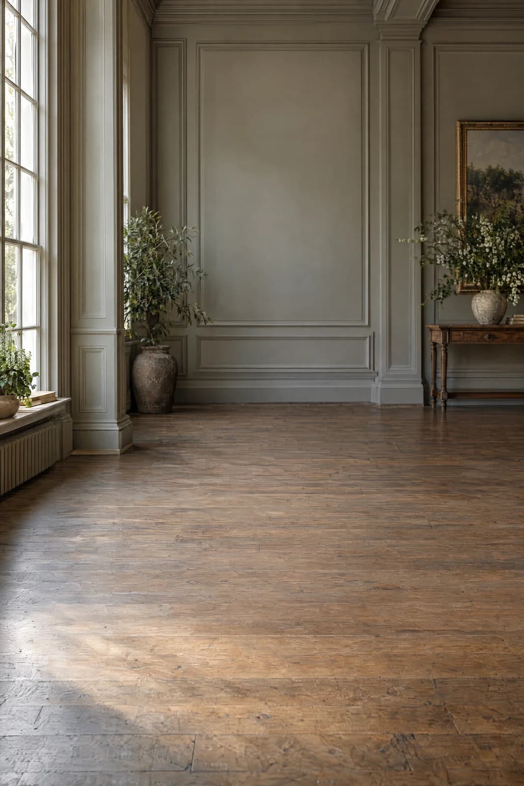 Window-lit heritage interior — empty photographic background